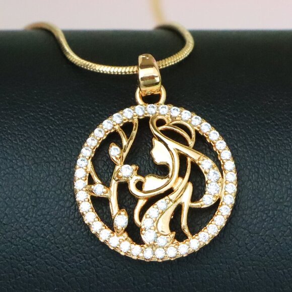 "Elegant Rose Gold Round Pendant with Floral and Woman Silhouette, XPPT1516 - Picture 1 of 12